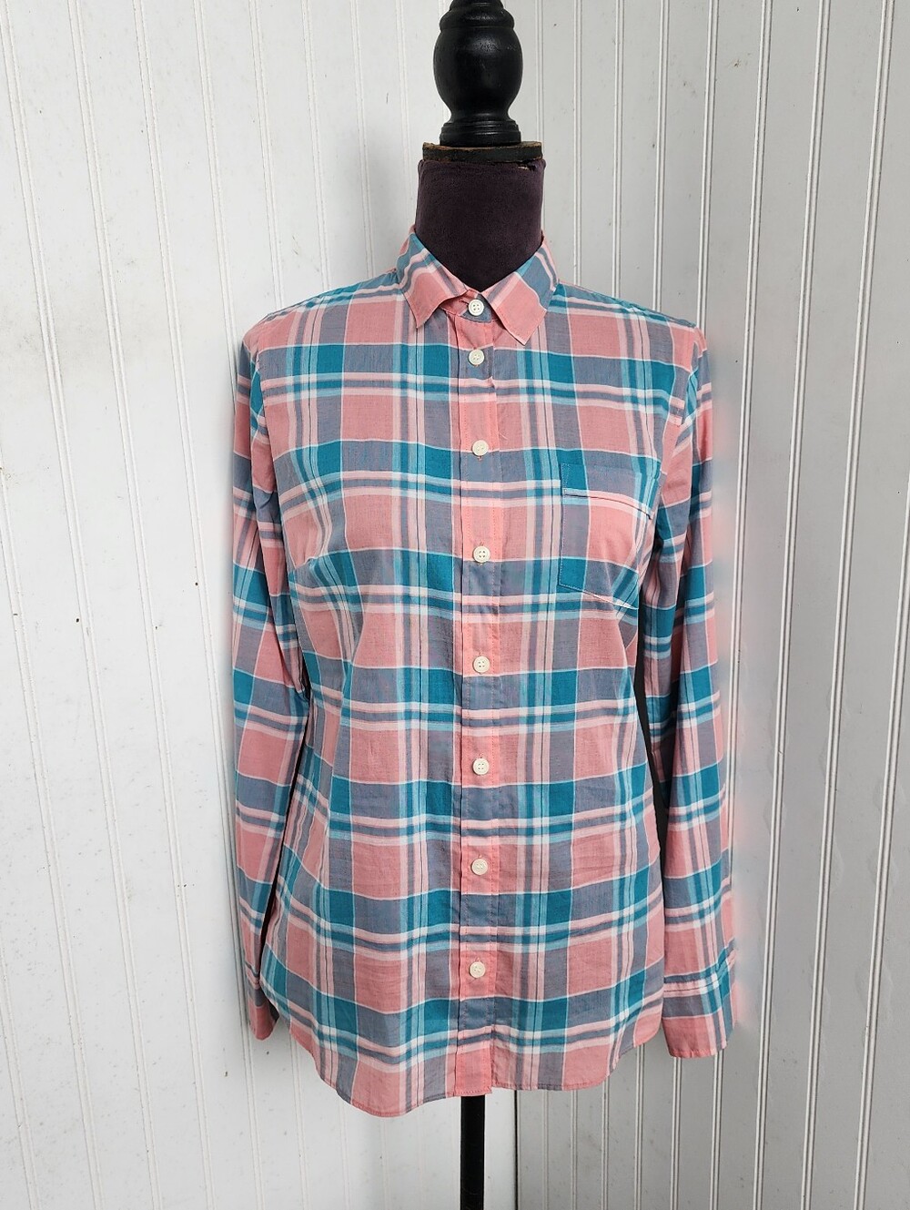 NWT J. Crew Plaid classic button-down shirt Coral Pink Blue Reef Shadow XS - Picture 2 of 14